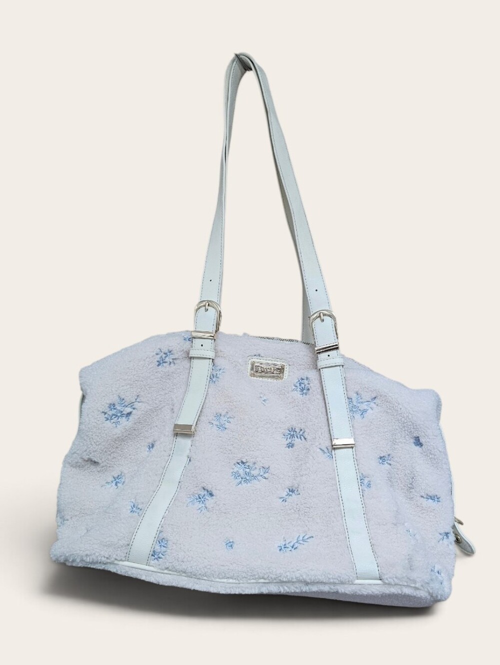 Light Blue Floral Sherpa Tote